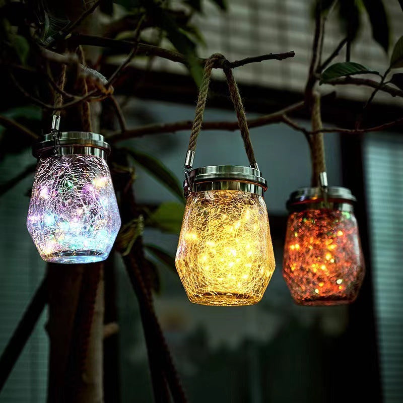 Contemporary Creative Solar Crackle Jar Outdoor Waterproof LED Hanging Light For Outdoor Patio