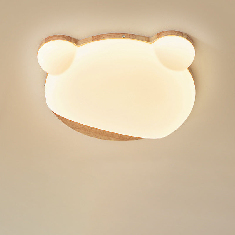 Contemporary Creative Bear Rubberwood Acrylic LED Flush Mount Ceiling Light For Bedroom