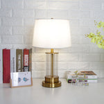 Modern Minimalist Round Cylinder Metal Crystal Fabric 1-Light Table Lamp For Bedroom