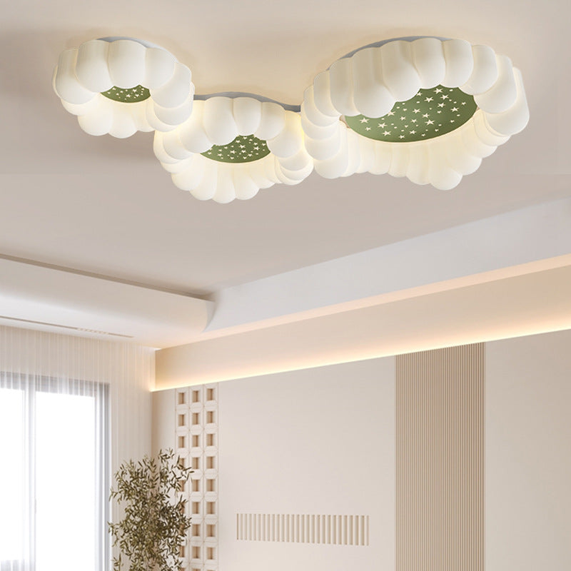 Contemporary Creative Cream Cloud PE Shade Starry Reflection LED Flush Mount Ceiling Light For Living Room