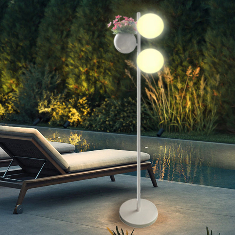 Contemporary Creative Flowerpot Decor PE Globe Shade LED Waterproof Standing Floor Lamp For Outdoor Patio