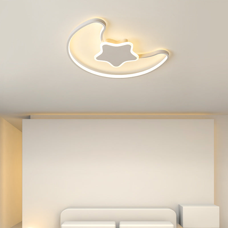 Contemporary Creative Star Moon Acrylic Shade Iron LED Flush Mount Ceiling Light For Living Room