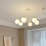 Modern Minimalist Cream Bow Round Ball Hardware Glass 4/5/6/8 Light Chandelier For Living Room