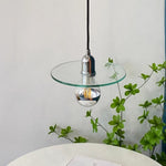 Modern Mid-Century Round Disc Iron Glass 1-Light Pendant Light For Living Room