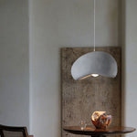 Traditional Japanese Imitation Stone Circular Arc Resin Shade 1-Light Pendant Light For Living Room