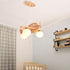 Contemporary Creative Rubberwood Aircraft Design Glass 3-Light Kids Chandelier For Bedroom