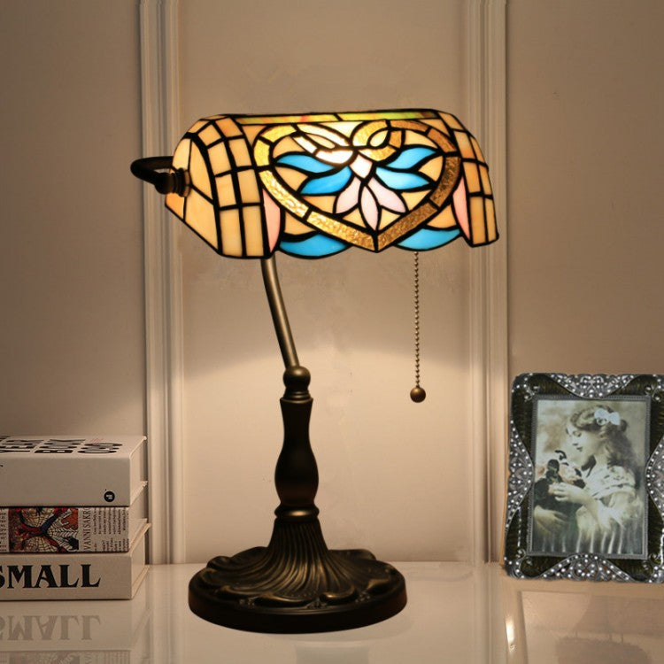 Traditional Tiffany Half Cylinder Zinc Alloy Stained Glass 1-Light Table Lamp For Bedroom