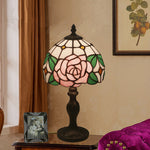 Traditional Tiffany Dome Rose Zinc Alloy Stained Glass 1-Light Table Lamp For Bedroom