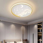 Modern Minimalist Round Moon Meteor Iron LED Flush Mount Ceiling Light For Bedroom