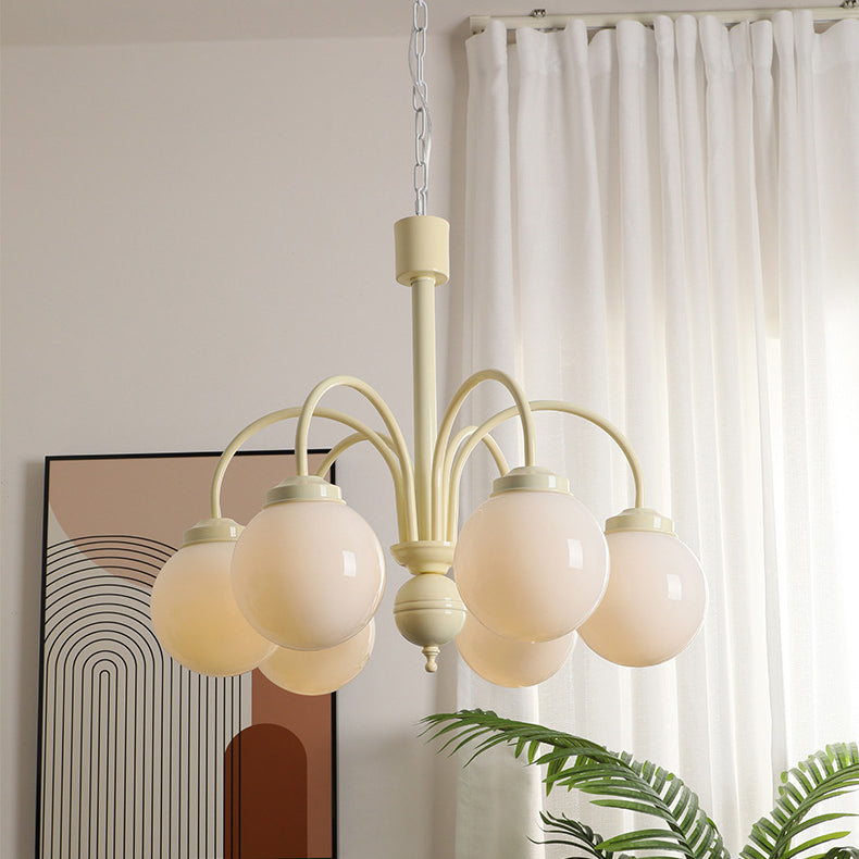 Contemporary Vintage Cream Orb Iron Glass 4/6 Light Chandelier For Living Room