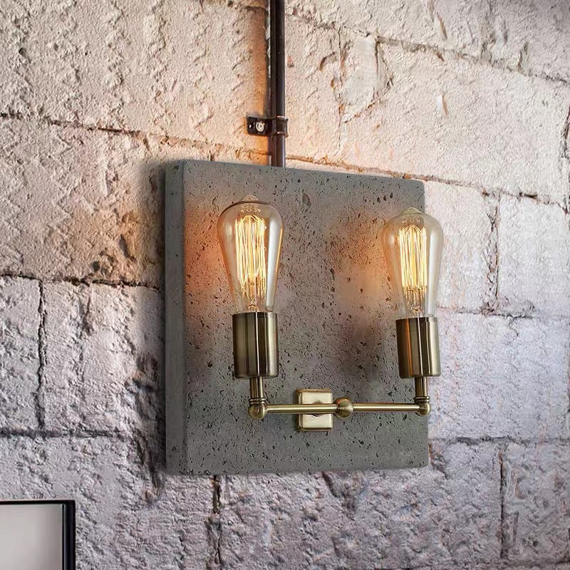 Contemporary Scandinavian Square Iron Cement Plaster 2-Light Wall Sconce Lamp For Living Room