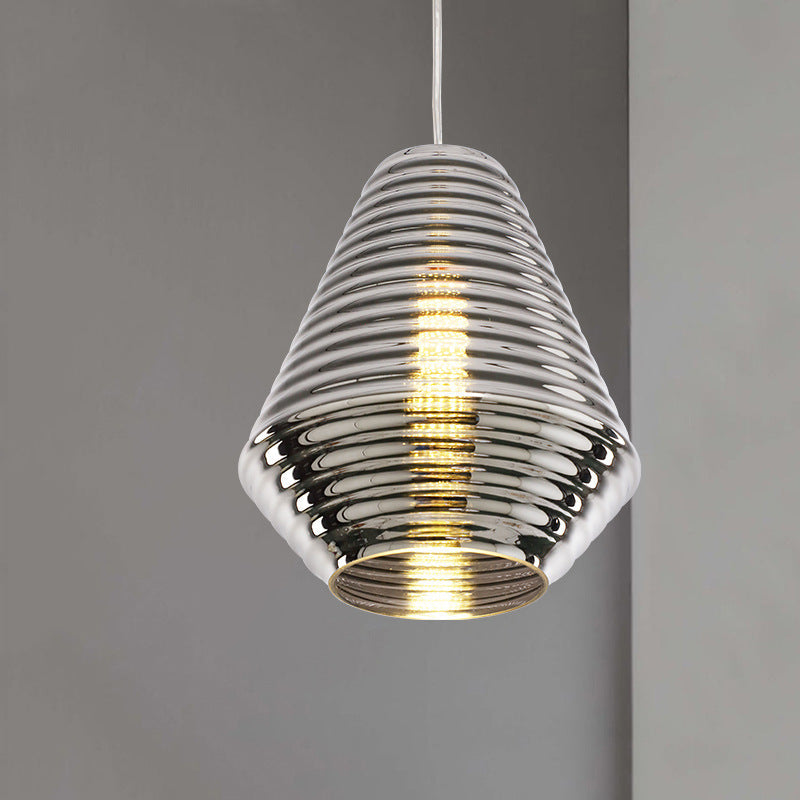 Contemporary Scandinavian Wave Stripe Round Iron Glass 1-Light Pendant Light For Living Room