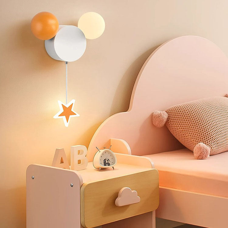 Contemporary Creative Cartoon Iron Acrylic Ball Shade LED Kids Wall Sconce Lamp For Bedroom