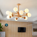 Modern Mid-century Rubberwood Branch Frame Glass Magic Bean 6/8/12-Light Chandelier For Bedroom