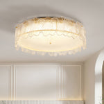 Modern Minimalist Cream Round Leaf Hardware Glass LED Flush Mount Ceiling Light For Living Room