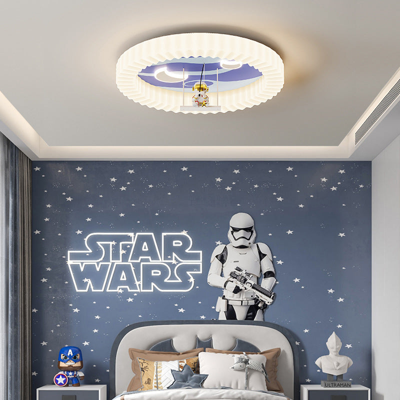 Contemporary Creative Astronaut Round Iron Acrylic LED Flush Mount Ceiling Light For Bedroom