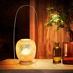 Traditional Japanese Bamboo Weaving Cage Portable LED USB Table Lamp For Bedroom