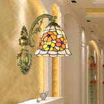 Traditional Tiffany Flower Cup Iron Stained Glass 1-Light Wall Sconce Lamp For Living Room