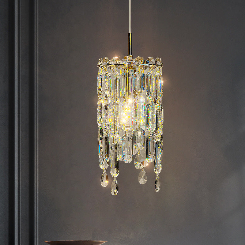 Contemporary Luxury Dazzling Prismatic Clear Crystal 1-Light Pendant Light For Living Room