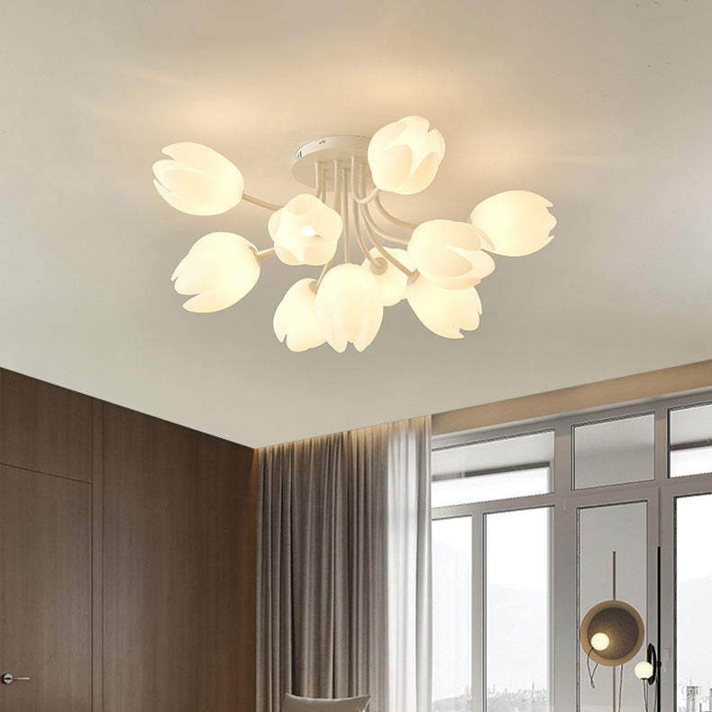 Modern Art Deco Tulip Flower Design 3/7/11/13 Light Semi-Flush Mount Ceiling Light For Living Room