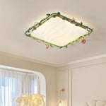 Contemporary Creative Round Square Rose Leaf Iron Rubberwood Acrylic Ceramic LED Flush Mount Ceiling Light For Bedroom