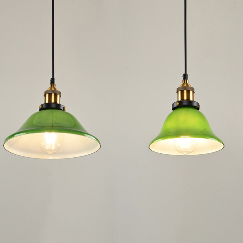 Contemporary Retro Emerald Green Flared Glass Shade 1-Light Pendant Light For Dining Room