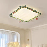 Contemporary Creative Round Square Rose Leaf Iron Rubberwood Acrylic Ceramic LED Flush Mount Ceiling Light For Bedroom