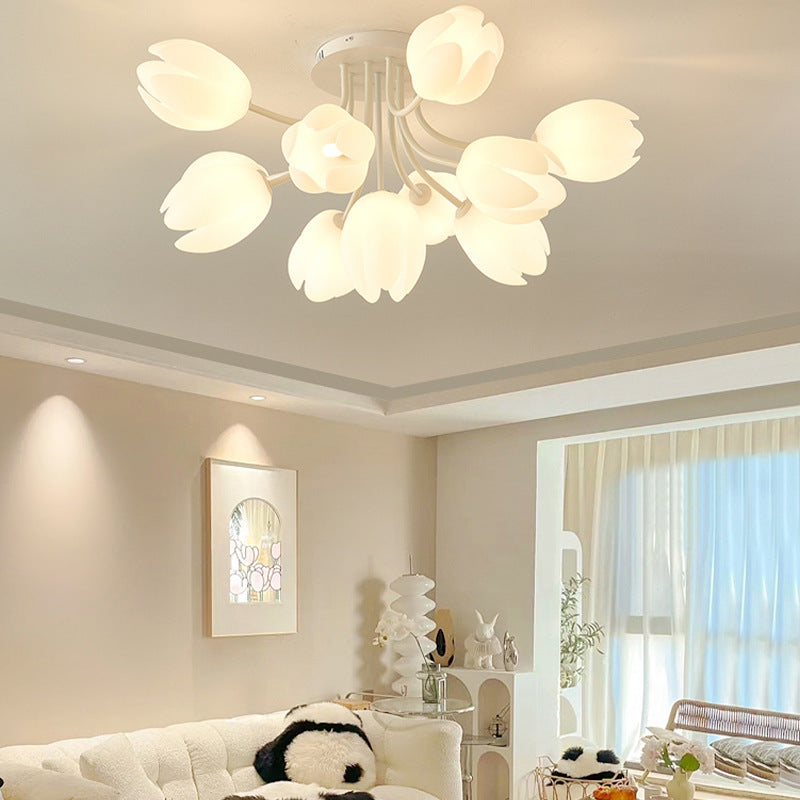 Modern Art Deco Tulip Flower Design 3/7/11/13 Light Semi-Flush Mount Ceiling Light For Living Room