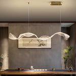 Contemporary Creative Rectangle Wave Ribbon Hardware Acrylic LED Island Light Chandelier For Dining Room