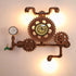 Contemporary Industrial Iron Water Pipe Wood Gear Dashboard 3-Light Wall Sconce Lamp For Entertainment Room