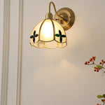 Modern Art Deco Four-Leaf Clover Brass Round Glass Shade 1-Light Wall Sconce Lamp For Bedroom