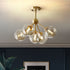 Modern Minimalist Branch Multi Orb All Copper Glass 3/5 Light Semi-Flush Mount Ceiling Light For Living Room