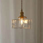 Traditional Japanese Glass Cube Shade Brass 1-Light Pendant Light For Living Room