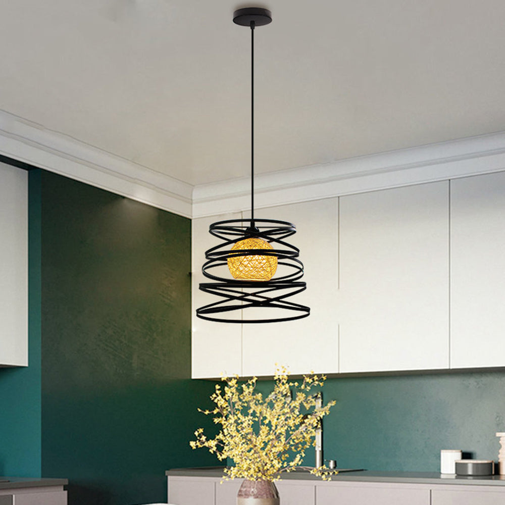 Contemporary Creative Iron Spiral Spherical Shade 1-Light Pendant Light For Living Room