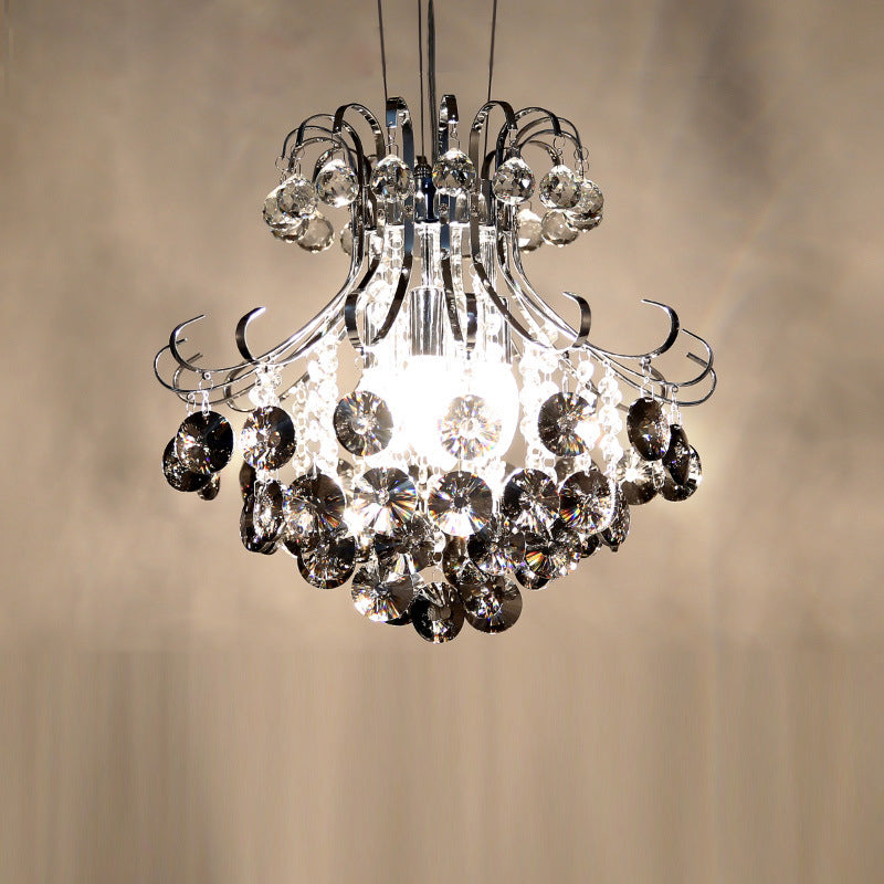 Modern Luxury Grape Crystal Ball Silver Finish Frame 4-Light Chandelier For Living Room