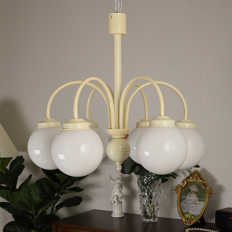 Contemporary Vintage Cream Orb Iron Glass 4/6 Light Chandelier For Living Room