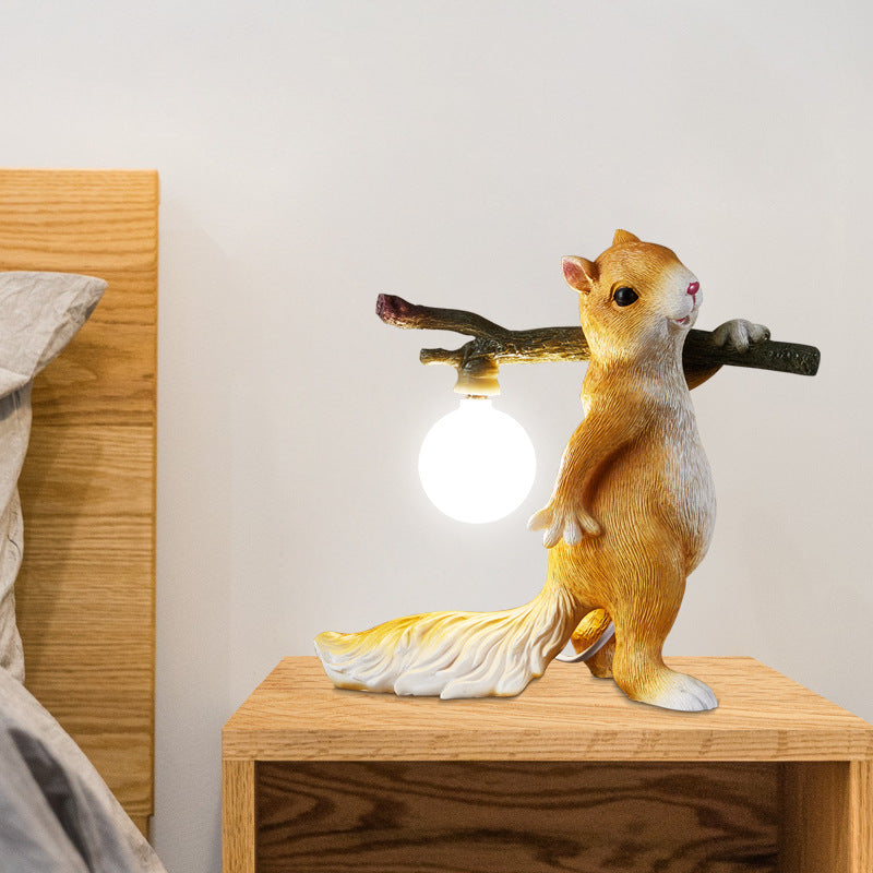 Contemporary Creative Resin Cartoon Squirrel Glass Ball Shade 1-Light Table Lamp For Bedroom