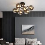 Contemporary Luxury Branch Round Ball Iron Glass 4/6/8 Semi-Flush Mount Ceiling Light For Bedroom