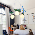 Contemporary Creative Wooden Propeller Plane 3-Light Kids Chandelier For Living Room