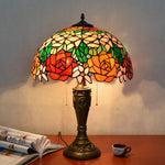 Traditional Tiffany Rose Umbrella Resin Stained Glass 2-Light Table Lamp For Bedroom