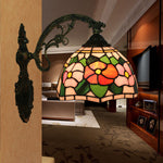 Traditional Tiffany Dome Flower Zinc Alloy Iron Stained Glass 1-Light Wall Sconce Lamp For Living Room