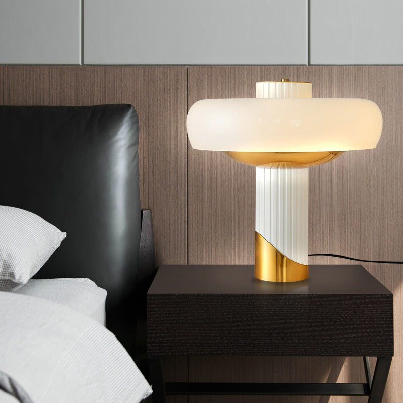 Modern Minimalist Round Cylinder Metal Glass 2-Light Table Lamp For Bedroom