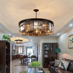 Contemporary Luxury Iron Finish Frame Round Tiered Crystal Shade 8-Light Chandelier For Living Room