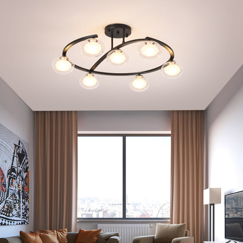 Contemporary Luxury Hardware Frame Glass Ball Shade 7-Light Chandelier For Bedroom