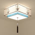 Traditional Chinese Iron Embroidered Fabric Shade 4-Light Flush Mount Ceiling Light For Bedroom