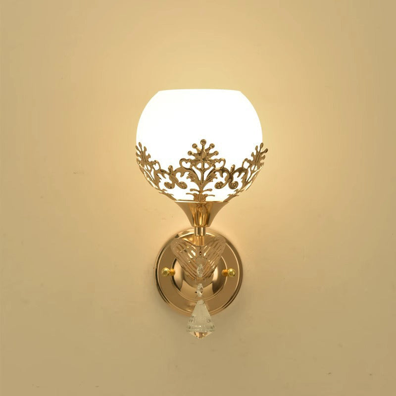 Modern Minimalist Round Flower Iron Glass 1-Light Wall Sconce Lamp For Bedroom