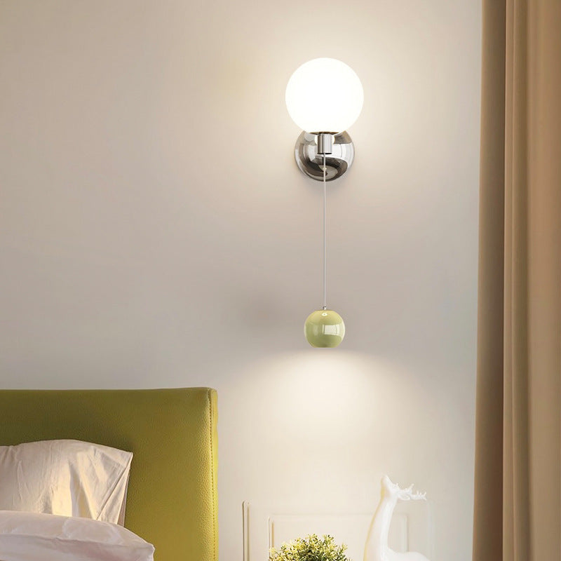 Contemporary Simplicity Glass Shade Iron Ball LED Wall Sconce Lamp For Bedroom