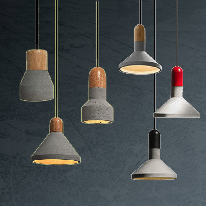 Contemporary Industrial Cement Cone Wood 1-Light Pendant Light For Dining Room