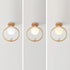 Traditional Japanese Wood Circle Ring Glass Ball Shade Bird 1-Light Semi-Flush Mount Ceiling Light For Living Room
