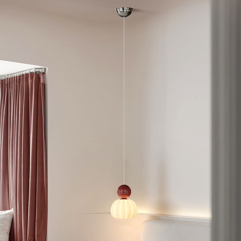 Contemporary Simplicity Pumpkin PE Shade Iron Ball LED Pendant Light For Bedroom